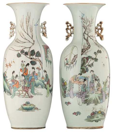 Two Chinese polychrome vases, both vases decorated with...
