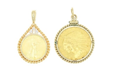 Two Gold Liberty Coin Pendants