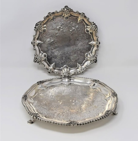 Two antique English STERLING SILVER salvers