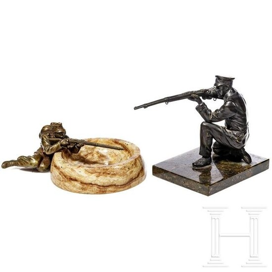 Two bronze rifleman figures