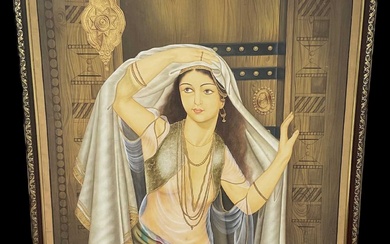 UNATTRIBUTED; large modern Indian painting of a princess, 133 x...