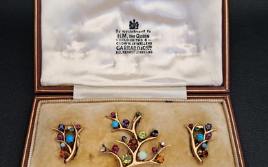 UNUSUAL MULTI GEM SET BROOCH AND MATCHING EARRINGS all of br...