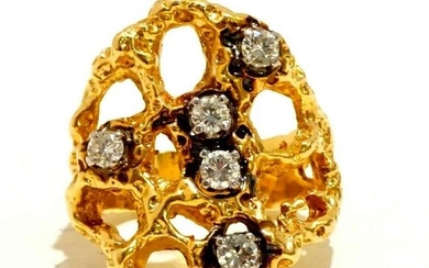 US Coral 14k Yellow Gold Ring Sz.7 5x Diamonds (GoH)#9