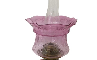 Unusual Victorian cranberry glass oil lamp