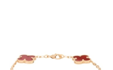 Van Cleef & Arpels 18K Yellow Gold Carnelian 5 Motifs Vintage Alhambra Bracelet