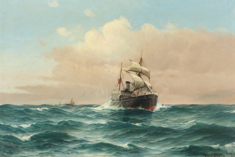 Vilhelm Bille: Ships in high seas. Signed and dated Vilh Bille, 92. Oil on canvas. 71×106 cm.