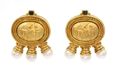 Vinatge greek style ear clip earrings with pearls and