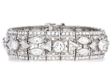 Vintage Art Deco 27.90cts Diamond Platinum Geometric Wide Link Bracelet