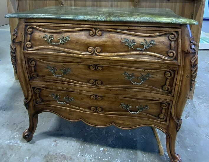 Vintage FREMARC Wooden Green Marble Top Dresser