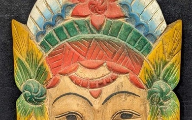 Vintage Hand Carved Indian Female Wall Art Mask