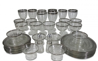 Vintage Set of 40 silver rim glass pieces