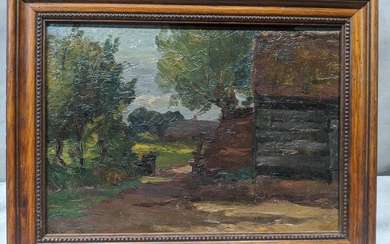 Vintage Unsigned Impressionist Oil Painting of Cabin
