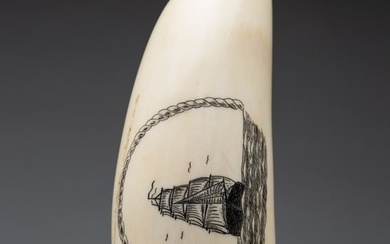 WHALE TOOTH WITH SCRIMSHAW DECORATION