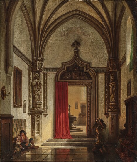 Wilhelm Gail - Gotischer Kircheninnenraum mit Figurenstaffage
