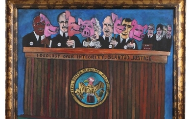 William C. Hemming Outsider Art Acrylic Painting "Contempt of Court," 2001