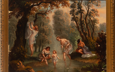 Women Bathing in a River, 19th century European school, signed