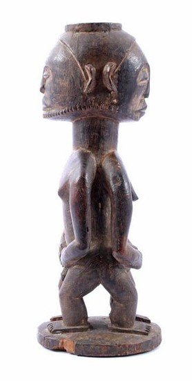 Wooden statue of double figure Hemba Congo