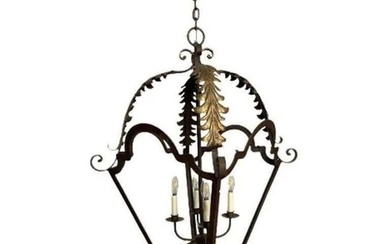 Wrought Iron and Brass Lantern Chandelier
