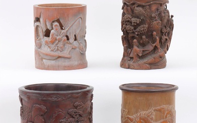 iGavel Auctions: Group of (4) carved brush pots. FR3SH.