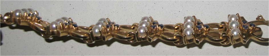 iGavel Auctions: Vintage estate Sapphire and Natural Pearl 14k yellow gold Bracelet FR3SH