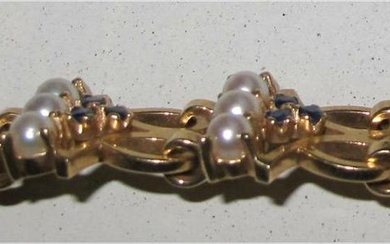 iGavel Auctions: Vintage estate Sapphire and Natural Pearl 14k yellow gold Bracelet FR3SH