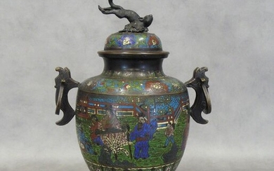 Important vase with handles in cloisonné bronze, with decoration in...