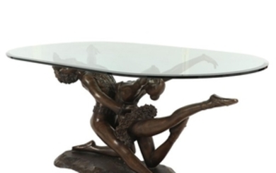 Contemporary Sculptural Brass Ballet Dancers Figural Dining Table with Glass Top