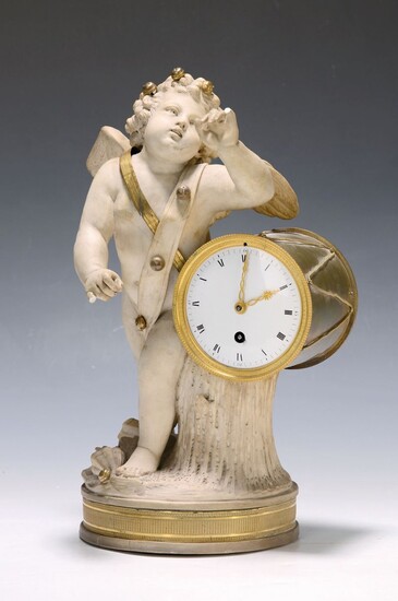 table clock, France, around 1860, Alabaster in shape...