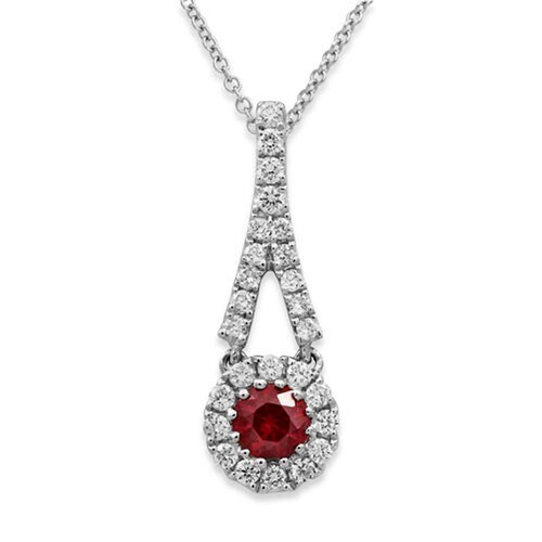 0.15ct. ruby and 0.12 ct. diamonds cluster pendant in 18ct. ...
