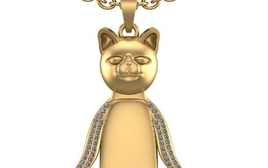 0.62 Ctw SI2/I1Diamond 14K Yellow Gold Cat/Kitty Express yoga pose Necklace