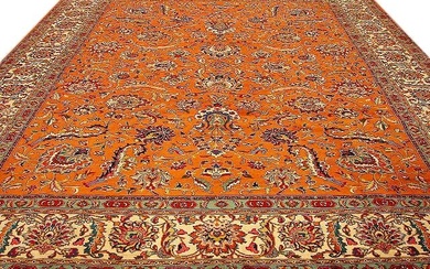 10 x 12 Handmade Flower Design Carrot Orange Persian Tabriz Rug