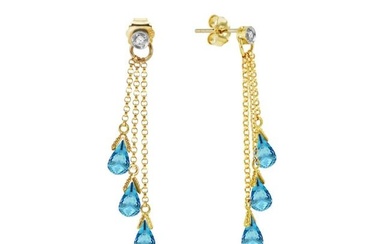 10.53 CTW 14K Solid Gold Chandelier Earrings Diamond Blue Topaz