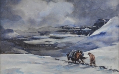 Levon West (American, 1900-1968) Trudging Through Snowy Mountains