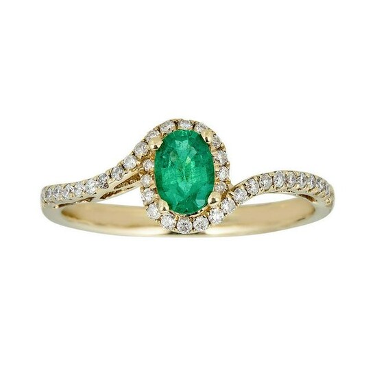10K Yellow Gold Emerald & Diamond Ring