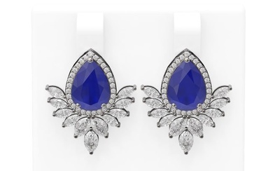 11.14 ctw Sapphire & Diamond Earrings 18K White Gold