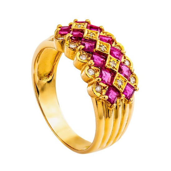 1.14 tcw Ruby Ring - 18 kt. Yellow gold - Ring - 1.02 ct Ruby - 0.12 ct Diamonds - No Reserve Price