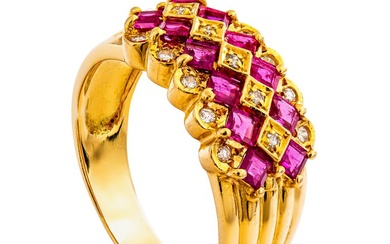 1.14 tcw Ruby Ring - 18 kt. Yellow gold - Ring - 1.02 ct Ruby - 0.12 ct Diamonds - No Reserve Price