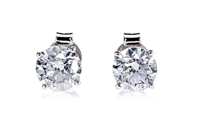 1.20 Ct Round Diamond Earrings - 14 kt. White gold - Earrings Diamond - No Reserve