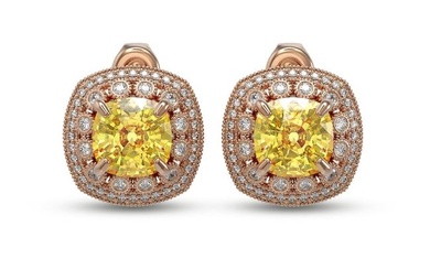 13.99 ctw Canary Citrine & Diamond Victorian Earrings 14K Rose Gold