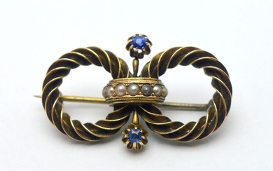 14 kt. Freshwater pearls, Yellow gold - Brooch - 0.06 ct Sapphires
