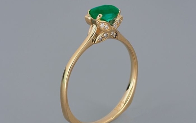 14 kt. Gold, Yellow gold - Ring - 0.60 ct Emerald - Diamonds