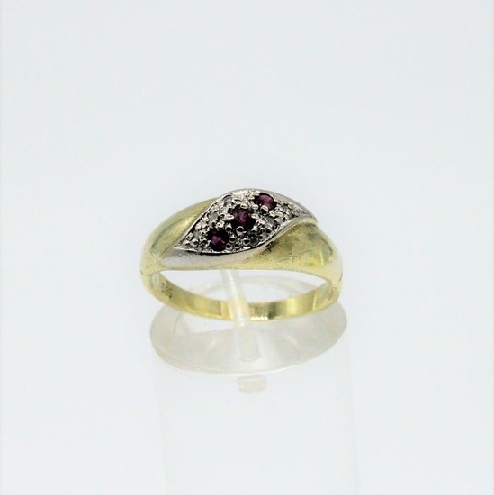 14 kt. White gold, Yellow gold - Ring - 0.12 ct Diamond - Ruby