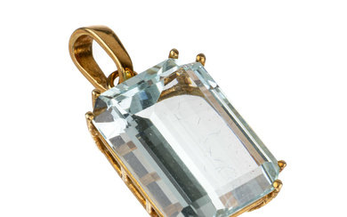 14 kt gold aquamarine-pendant , YG 585/000, aquamarine in trap...