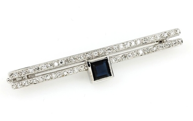 14 kt gold bar brooch with sapphire and...