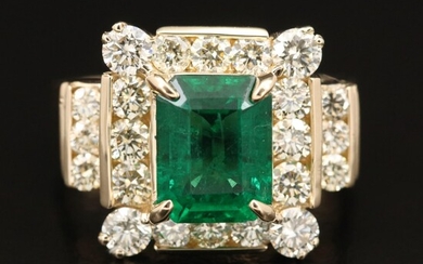 14K 2.01 CT Emerald and 1.55 CTW Diamond Ring