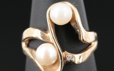 14K Pearl and Diamond Wave Ring