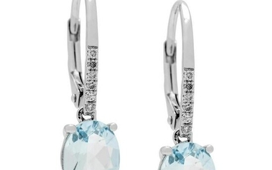 14K White Gold Aquamarine & Diamond Earring