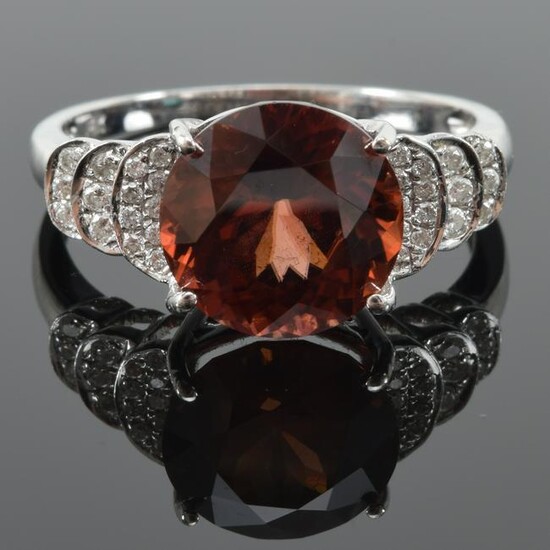 14K white gold zircon and diamond ring. Round faceted