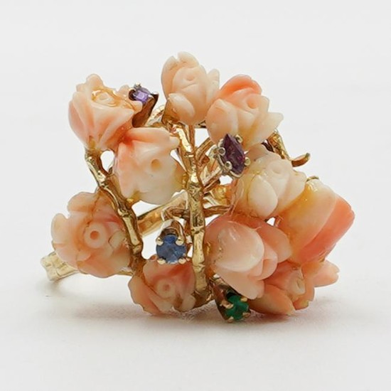 14k Gold and Angel Skin Coral Ring