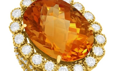 14k Yellow Gold 17.38ct Citrine 1.82ct Diamond Ring